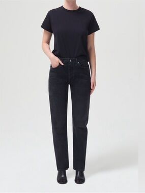 Agolde Lana Straight Jeans 25 Organic Cotton Black Wash Button Fly 90s